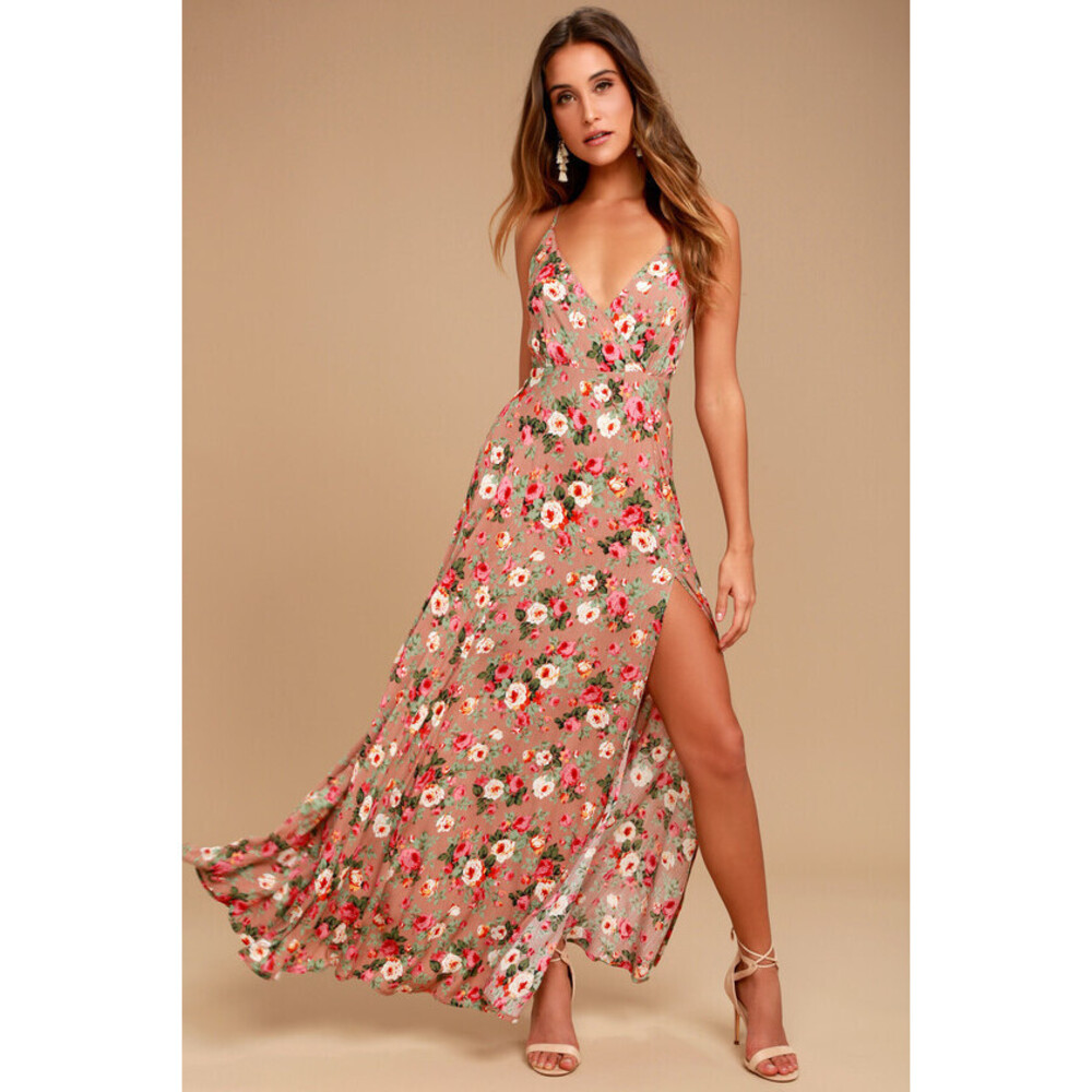 Lulus Everlasting Bliss Blush Floral Print Maxi Dress Pink - Size S